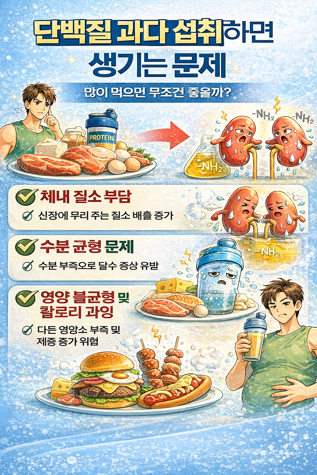 단백질 과다 섭취하면 생기는 문제 많이 먹으면 무조건 좋을까?
