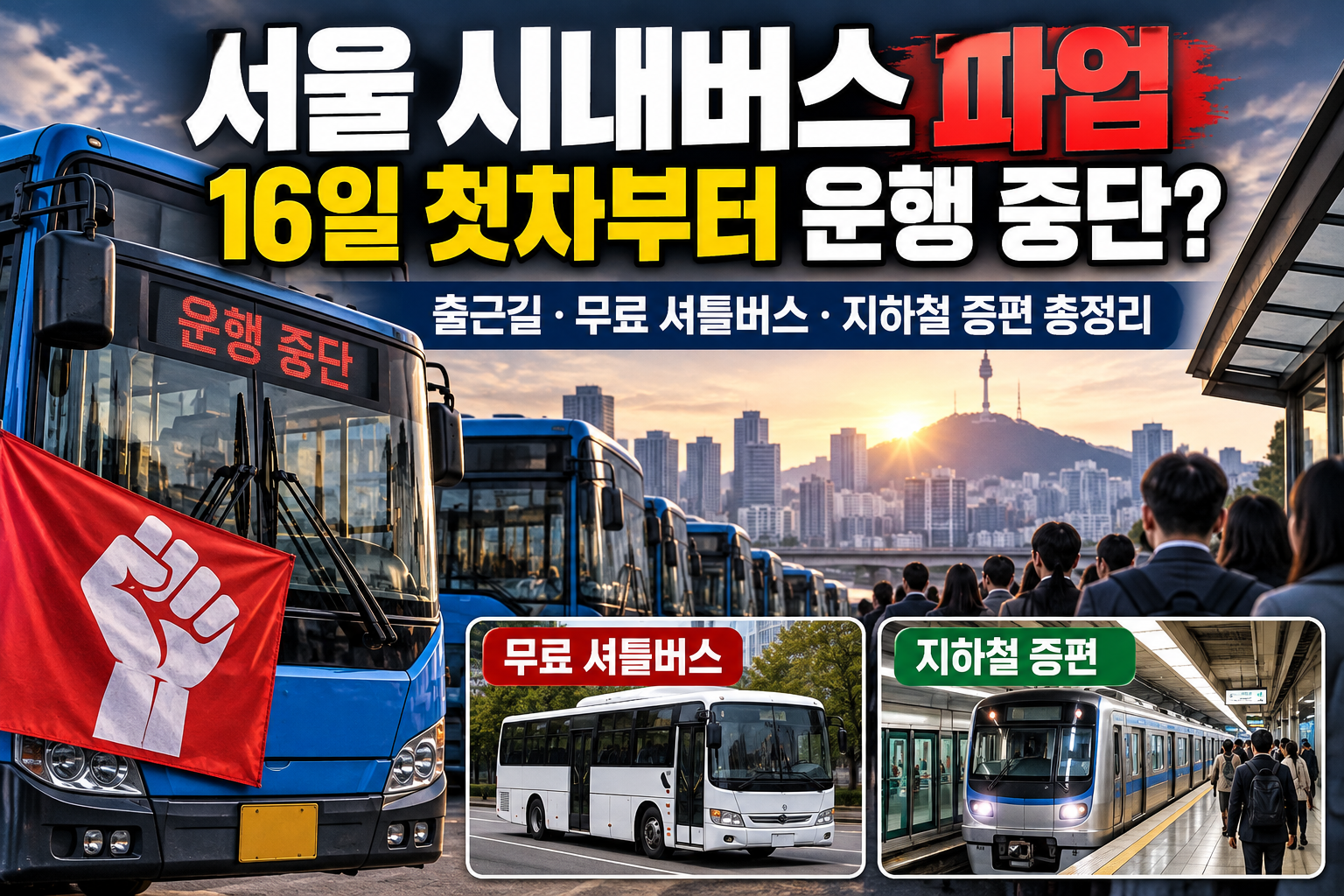 서울 시내버스 파업 16일 첫차부터 운행 중단? 출근길·무료 셔틀버스·지하철 증편 총정리 관련 사진