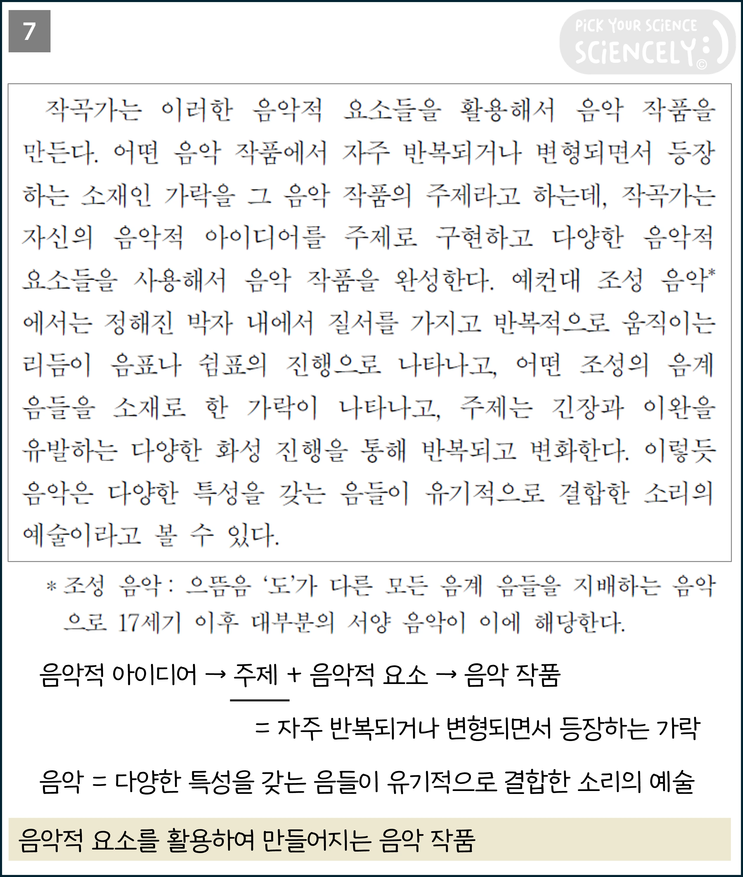 국어 독서 과학기술, 국어 비문학 과학기술, 17학년도 고3 6평 Q28-33, 음악의 아름다움, 7문단