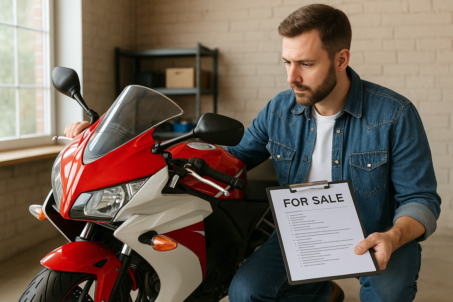 오토바이 판매를 준비중인 전문가