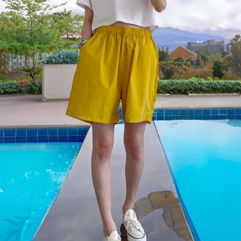 여자냉장고반바지 고무줄 반바지 여자4부 키작녀 바지 와이드팬츠 쿨 베이지 블랙 여름