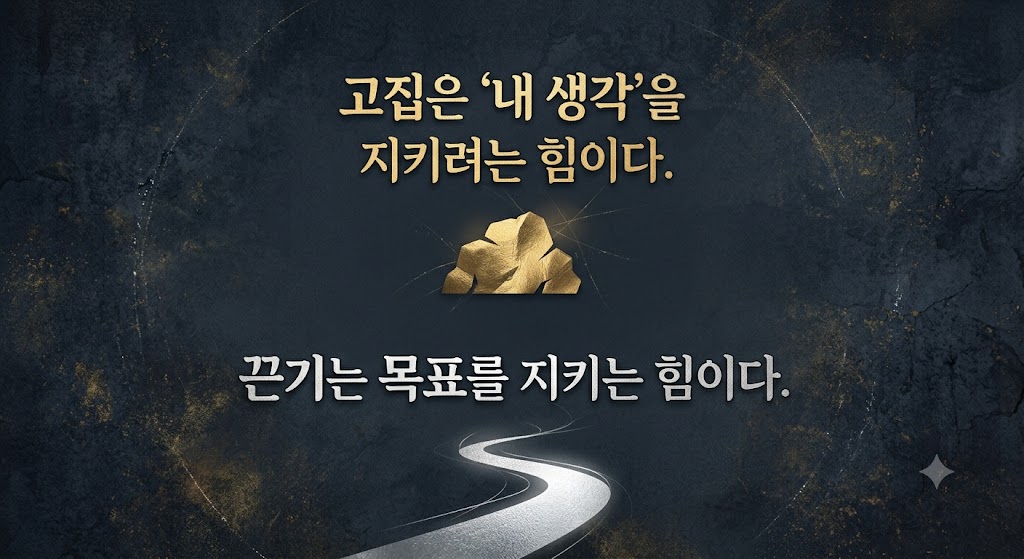 고집은 내 샹각을 지키려는 힘이고 끈기는 목표를 지키는 힘이다 이미지