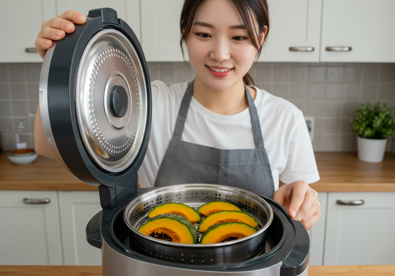 단호박 놓는 방법에 따른 식감의 차이