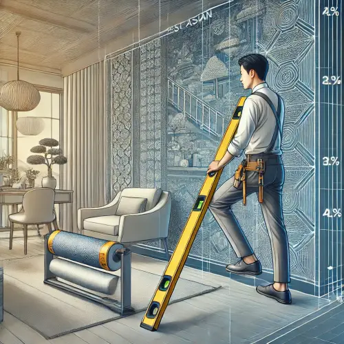 도배를 마친후 정리하는 남자