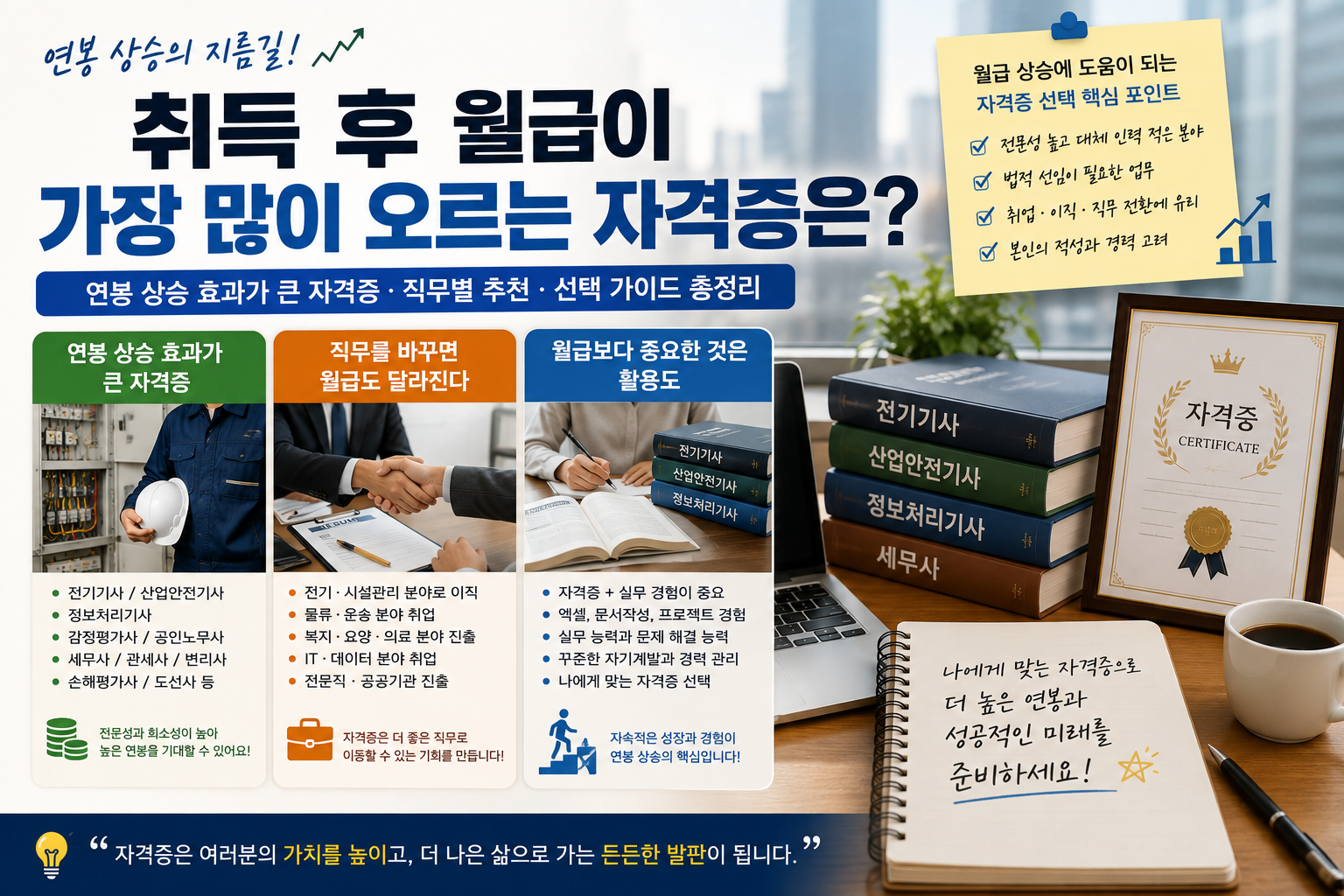 취득 후 월급이 가장 많이 오르는 자격증은?｜연봉 상승 효과 높은 자격증&middot;직무별 추천&middot;현실적인 선택법 총정리