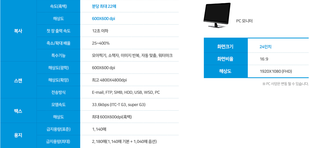 프린트 카페 장비사양들