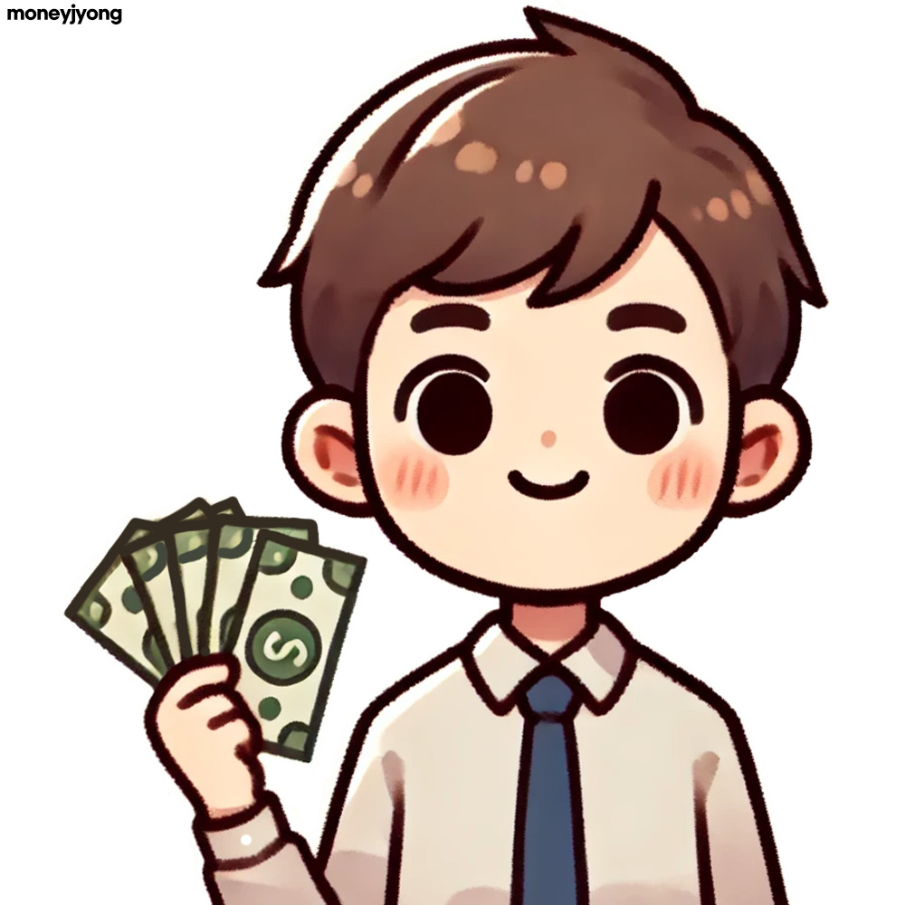 돈을 들고 있는 머니 죵의 모습