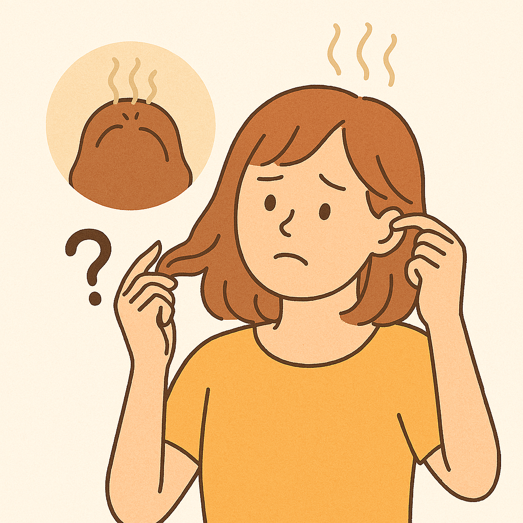 정수리냄새때문에 고민인 여성 이미지