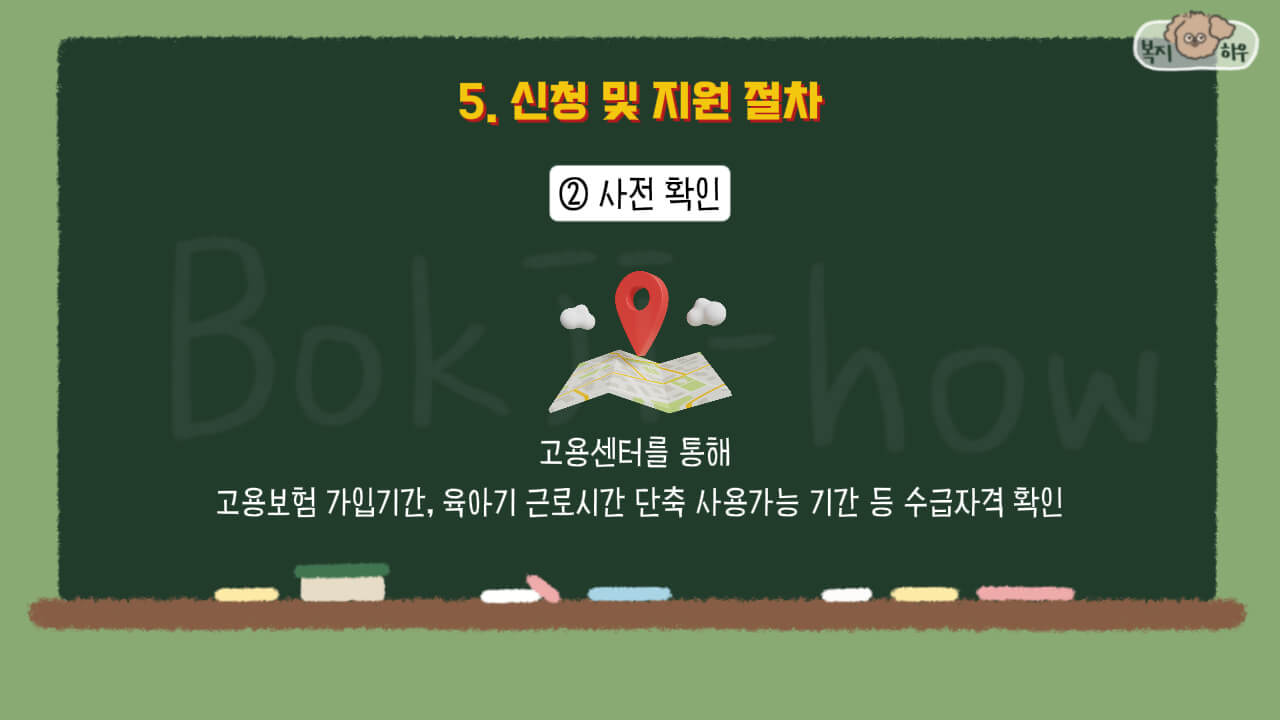 고용센터를 방문해 고용보험 가입 기간, 육아기 근로시간 단축 사용 기간 등 자신의 수급 자격을 확인해야 한다.