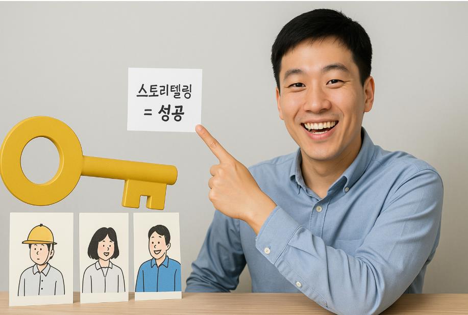 스토리텔링이 실패한 발명을 성공으로 바꾸는 열쇠임을 상징하는 장면