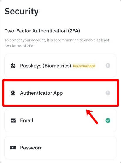 Authenticator App 을 가리키고 있다