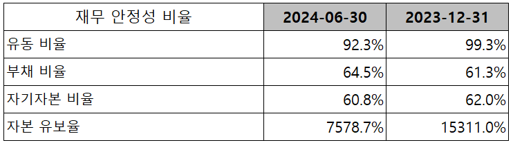 솔루스첨단소재 - 재무 안정성 비율
