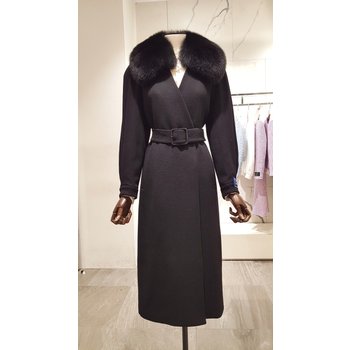 모조에스핀 폭스퍼 패치 벨티드 캐시미어 혼방 코트 J204MSG430