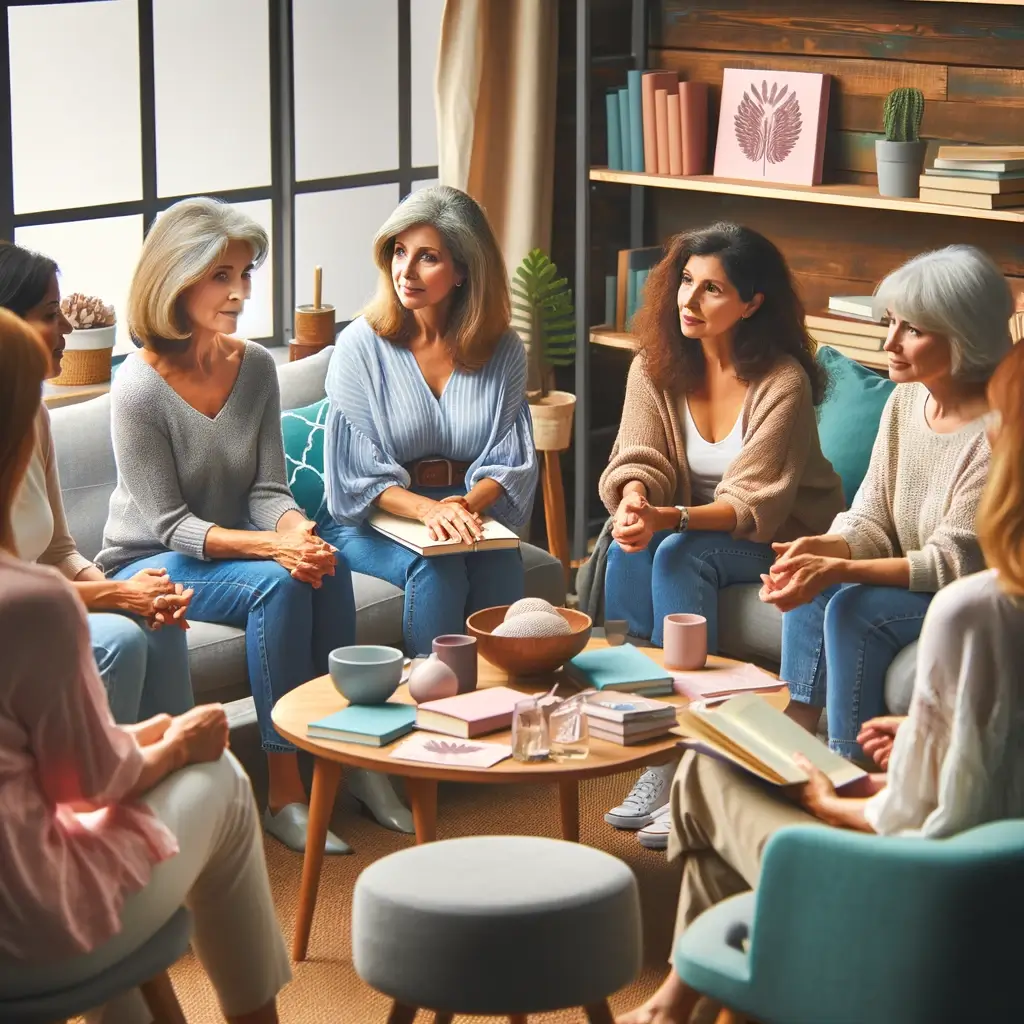 갱년기 증상과 대처방안을 논의하는 지지단체의 모습