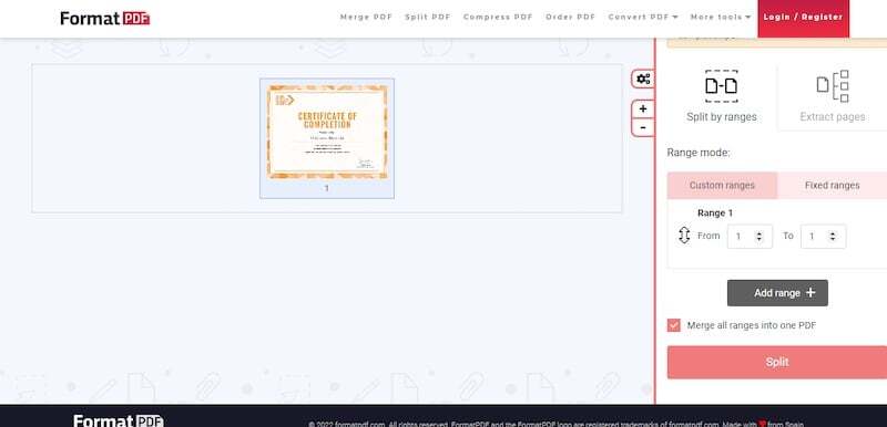 FormatPDF 에서 분할할 페이지 업로드
