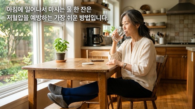 저혈압 생활 관리 수분 염분 운동 소식 압박 스타킹 상세 설명