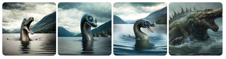 로흐네스 호수에 떠오른 다양한 모습의 네시 괴물 상상도 이미지