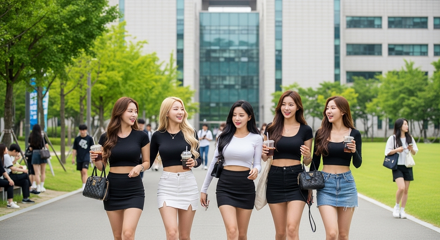 대학교 캠퍼스를 걷는 여자들