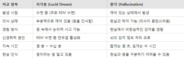 자각몽과 환각의 차이점