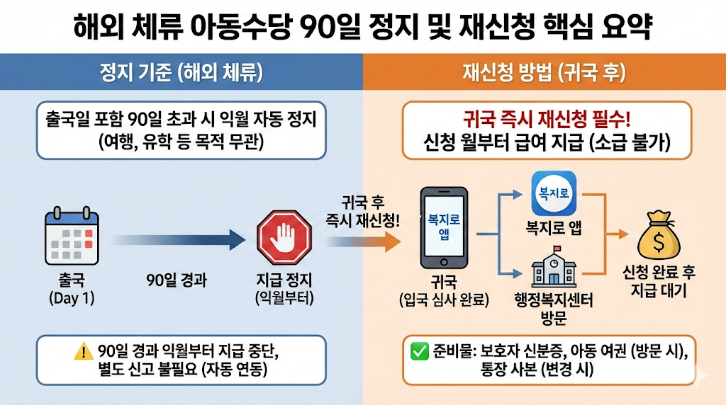 해외체류 아동수당 90일 정지 및 재신청 방법
