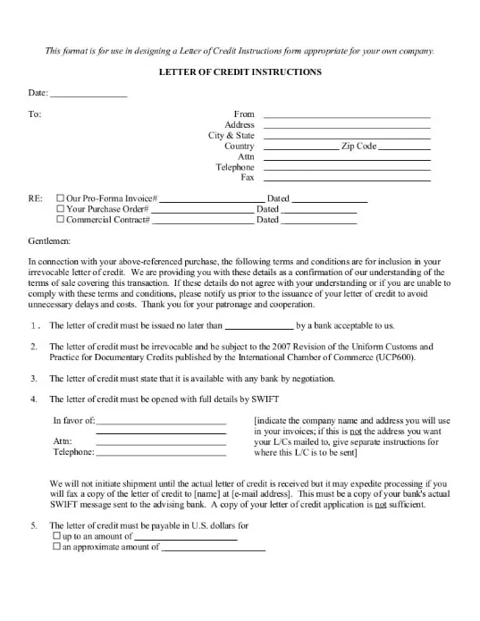 신용장 조항 예시