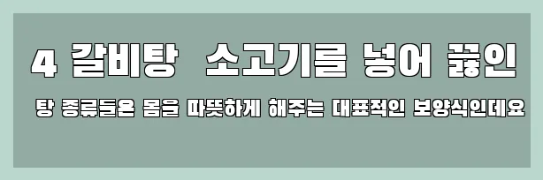  4 갈비탕  소고기를 넣어 끓인 탕 종류들은 몸을 따뜻하게 해주는 대표적인 보양식인데요
