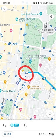 대중교통(버스)로 시드니 도심에서 본다이 비치로 가기 위한 버스 정류장 위치