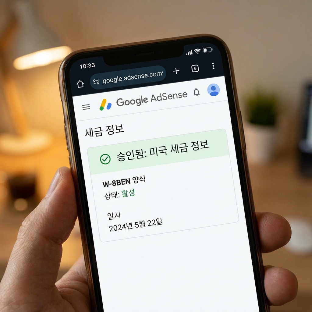 애드센스 세금 정보 승인 완료 확인 화면