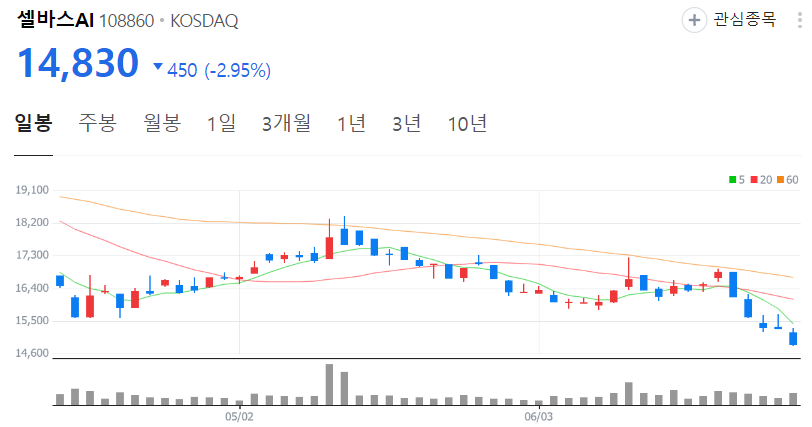 셀바스AI-주가-일봉