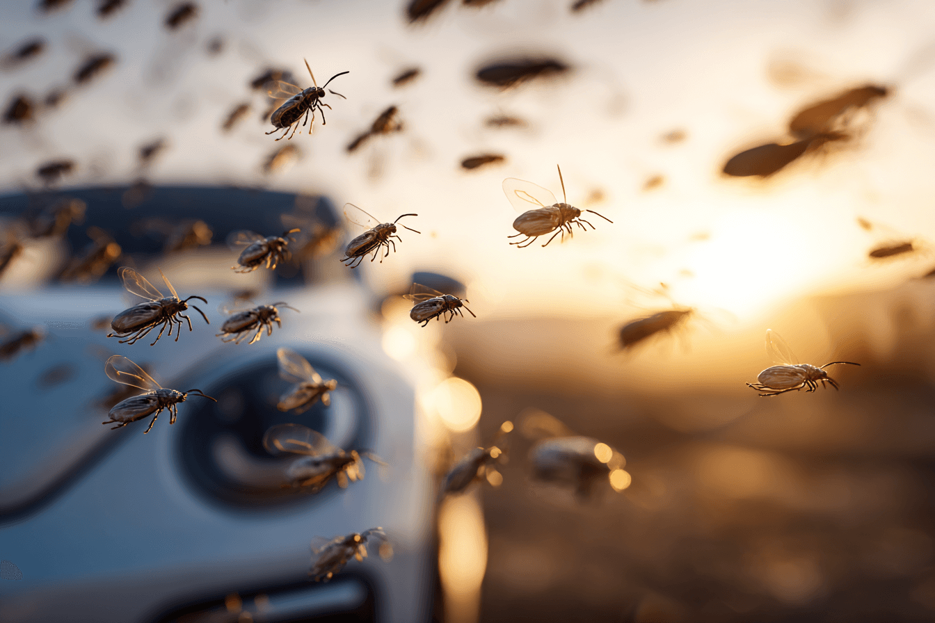 차량-앞을-날고-있는-수백마리의-벌레-이미지