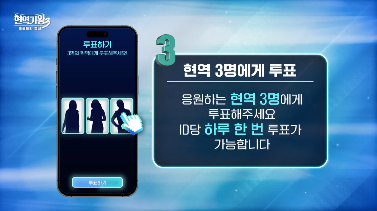 현역 3명 선택 후 투표 완료