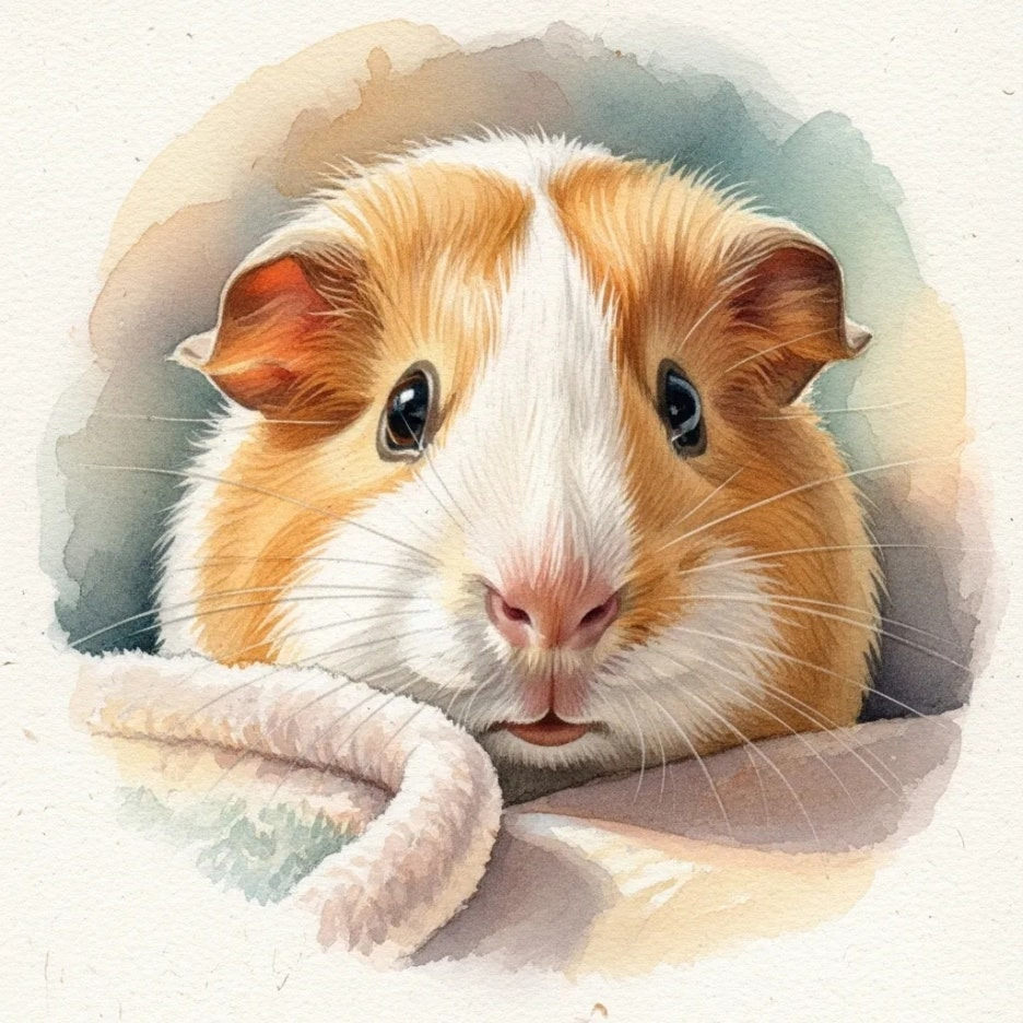 작은 담요 뒤에서 호기심 가득하게 바라보는 기니피그