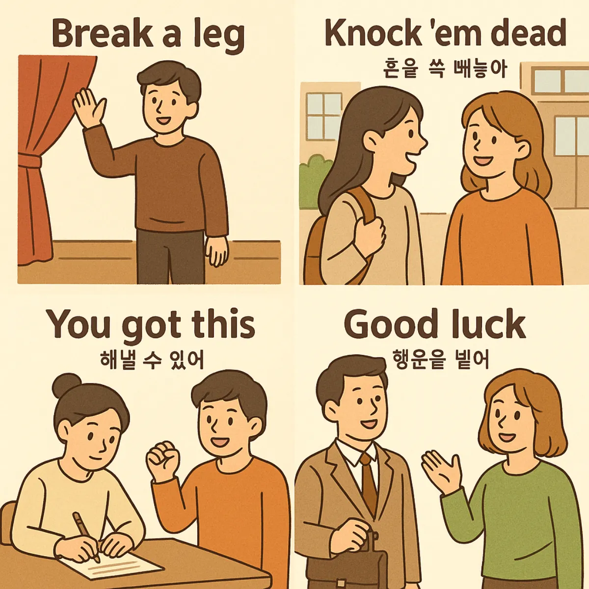 "Break a leg"과 비슷한 의미의 표현들 이미지