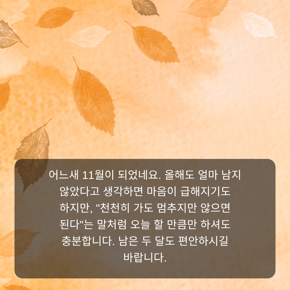 11월 인사말 이미지 1 - 천천히 가도 멈추지만 않으면 된다, 남은 두 달 응원 문구