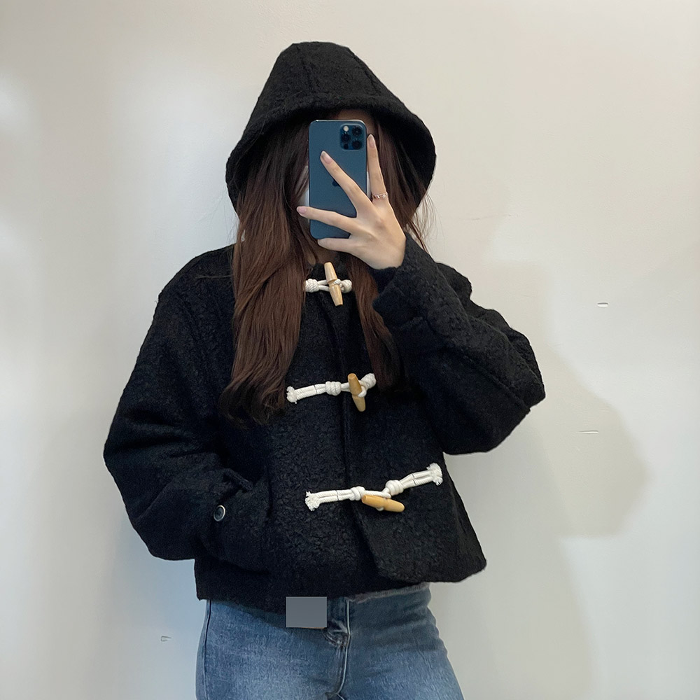 뽀글이 덤블 후드 숏떡볶이코트