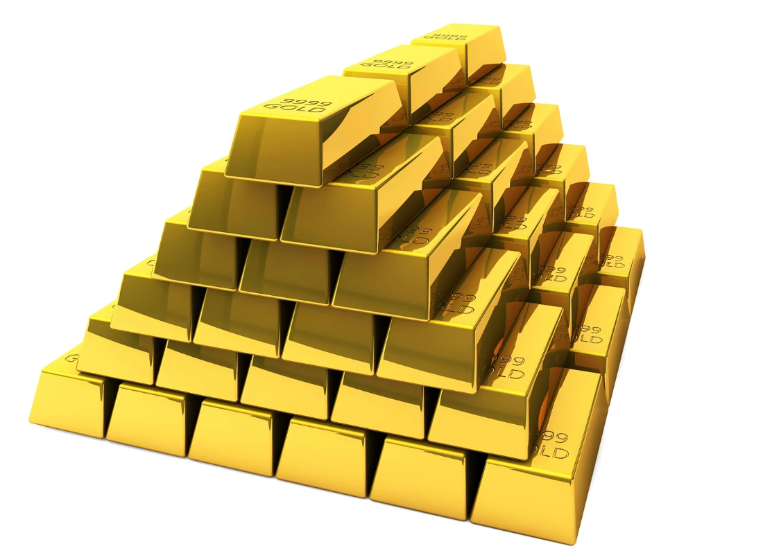 피라미드 모양으로 쌓여있는 금