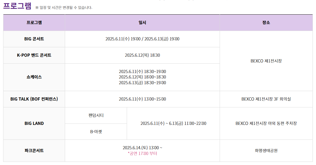 2025 부산원아시아페스티벌 생중계 라인업