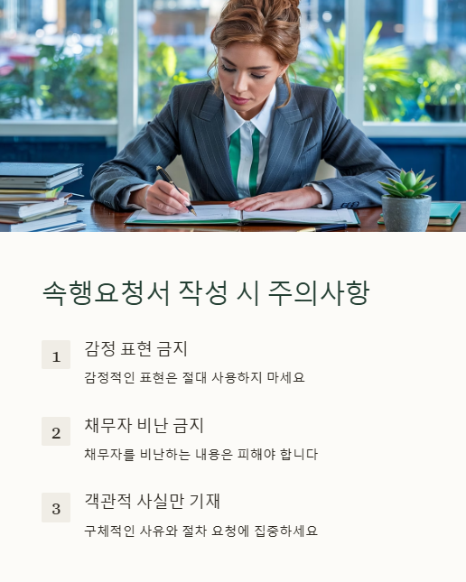 속행요청서 작성 시 주의사항