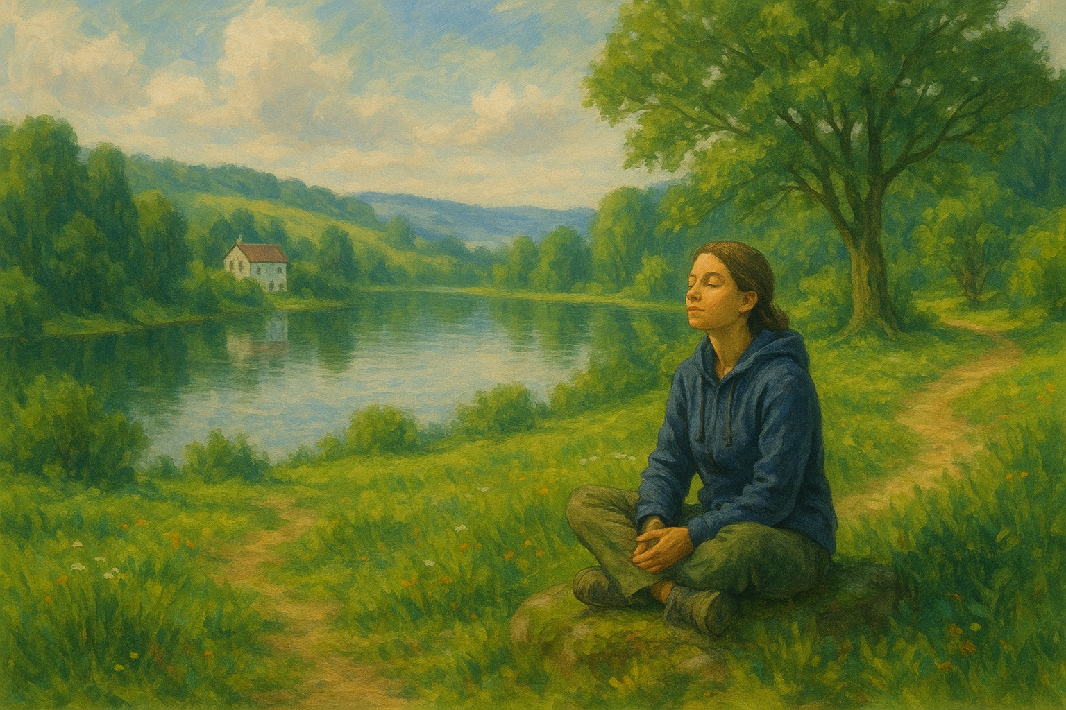 평화로운 호숫가의 명상