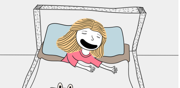 배를 이불로 잘 덮고 잠이든 여성 일러스트