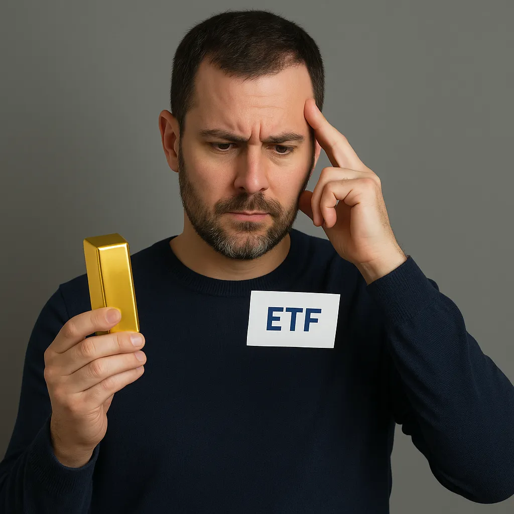 금괴와-ETF-카드를-들고-투자-방식을-고민하는-남성의-모습-실물-금과-ETF-투자의-차이를-고려하는-상황을-상징적으로-표현한-장면