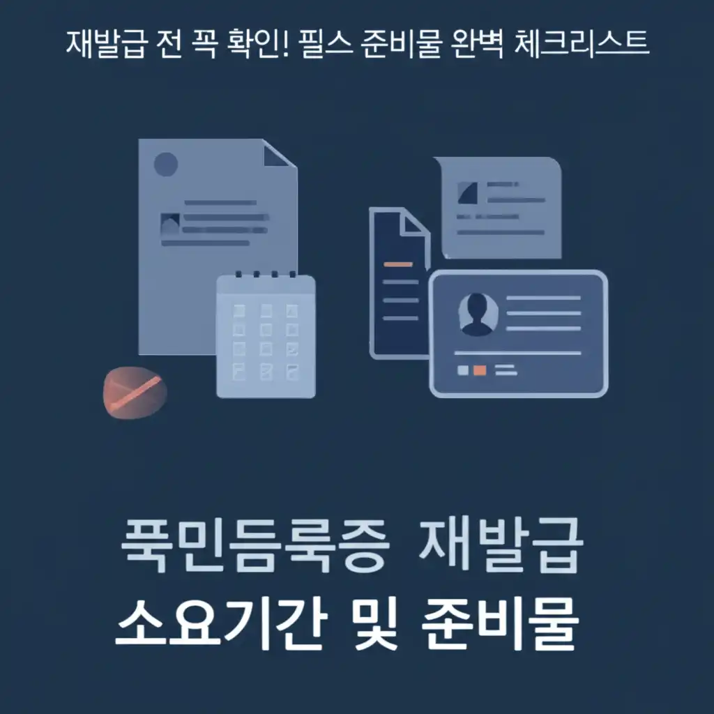 주민등록증 재발급 시 필요한 필수 준비물과 사진 규격을 상세히 설명하는 이미지