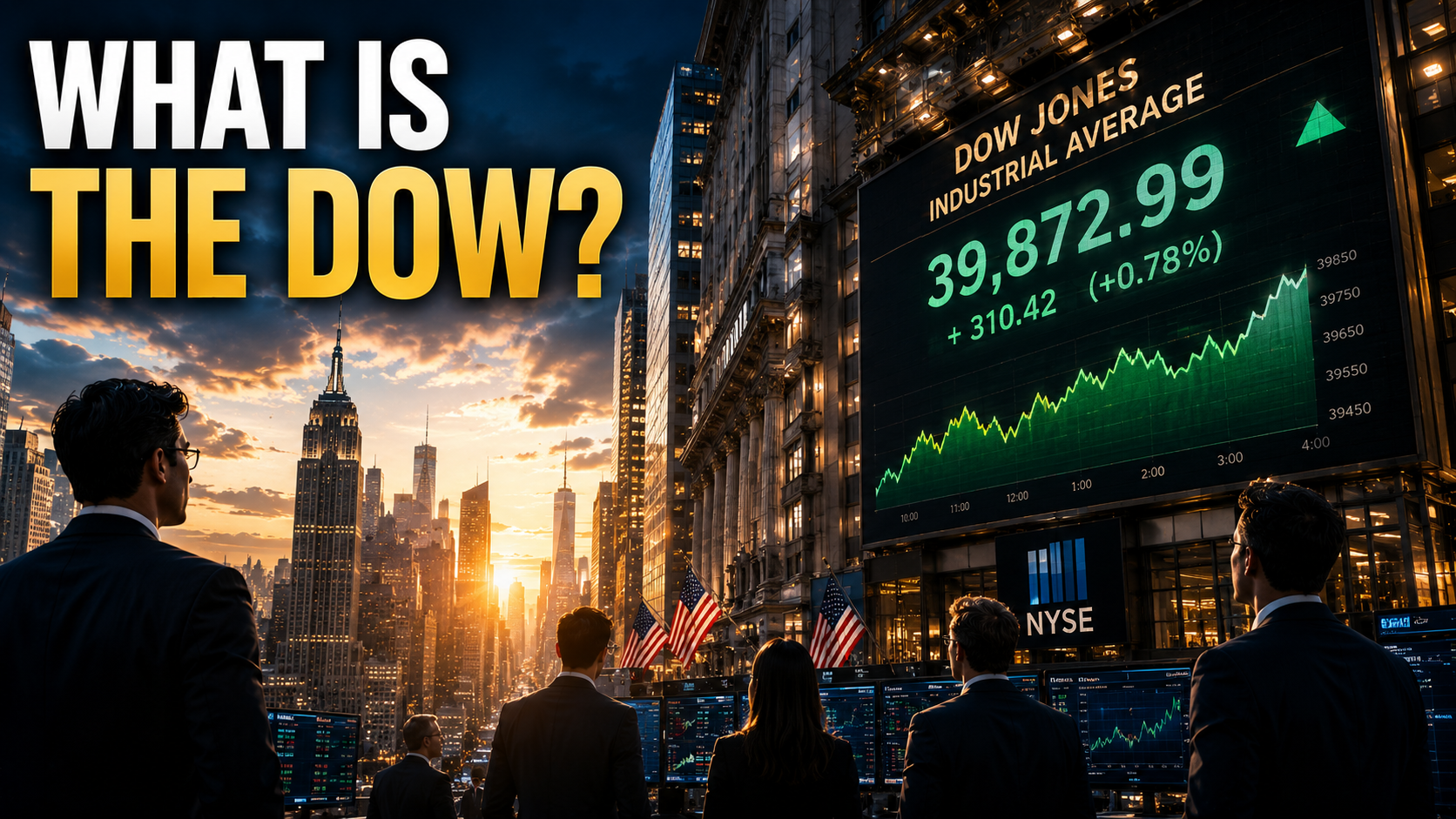 What Is the Dow Jones Industrial Average? Wall Street financial district and U.S. stock market concept.