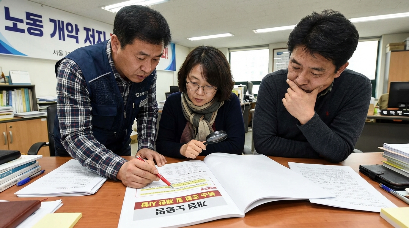 개정 노동법의 세부 독소 조항이나 한계를 체크하는 노동자