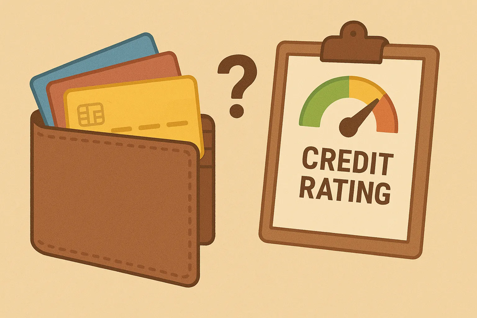 여러-장의-카드가-들어있는-지갑과-신용등급-지표를-비교한-일러스트