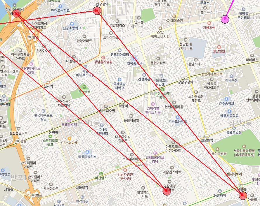 코로나맵 코로나 지도 강남 선릉 일대 확진자