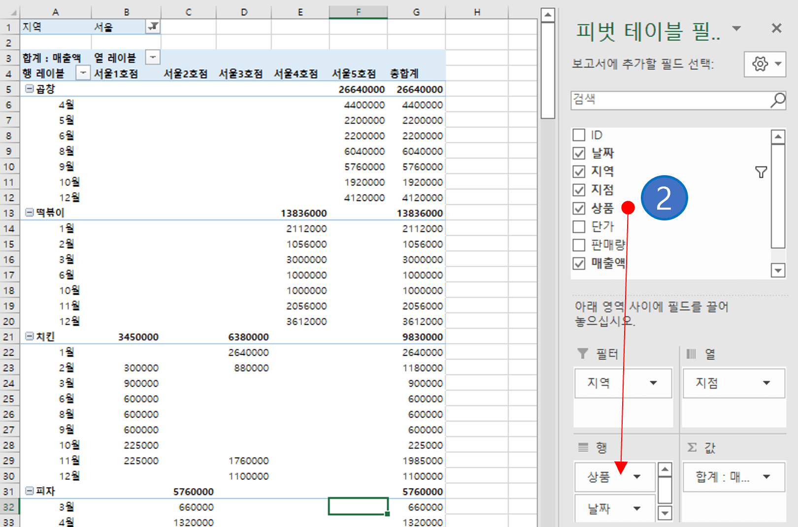 엑셀 피벗테이블 사용법
