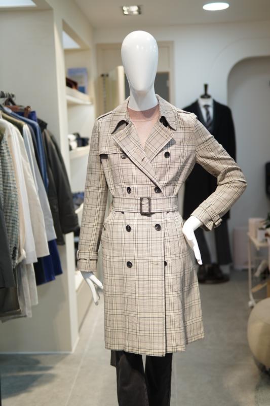 ( 꼼빠니아 ) 여자 봄 가을 간절기 예쁜 체크 스판 트렌치 코트