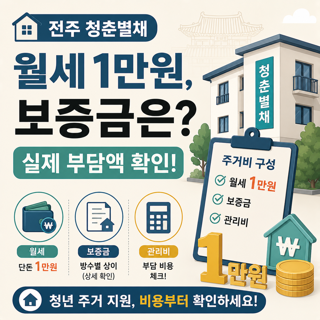 전주 청춘별채 월세 1만원 보증금 안내 이미지