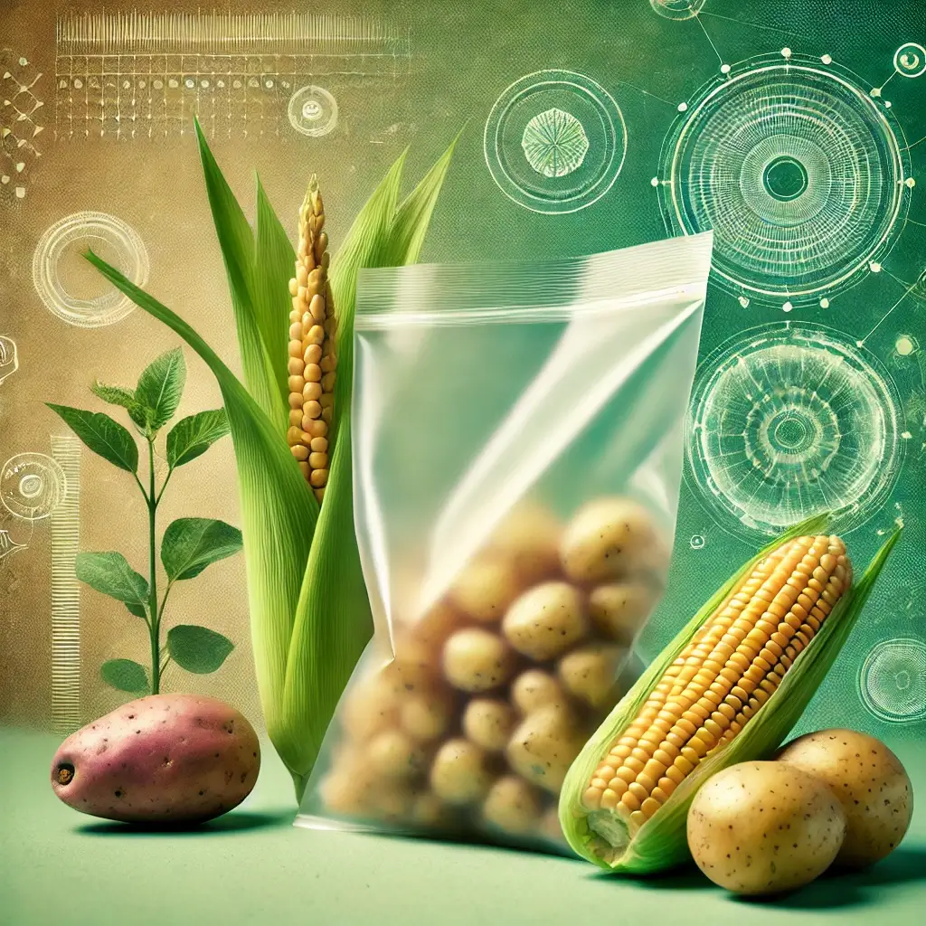 친환경 포장재에서 전분 기반 필름의 사용와 관련된 이미지